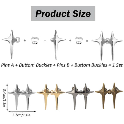 Adjustable Jean Button Pins – Detachable Metal Waist Tightener with Cross Star Design for Clothing Alterations