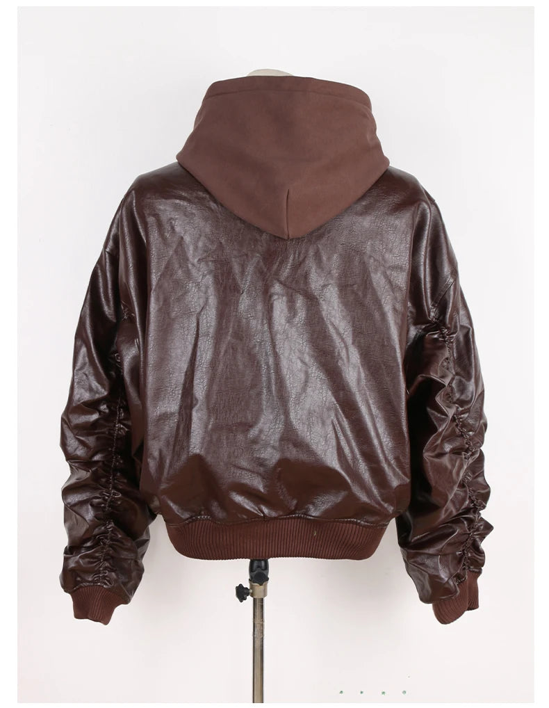 Mauroicardi Autumn Winter Oversized PU Leather Bomber Jacket for Men - Thickened Warm Hooded Luxury Designer Coat