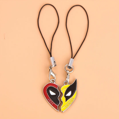Best Friends Clown Mask Keychain & Bracelet Pendant Combo – Red & Yellow Love Jewelry for Friends