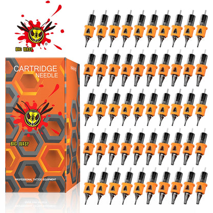 BIGWASP 50PCS Mixed Tattoo Needle Cartridges - Disposable Sterilized Safety Needles for Tattoo Machine Grip