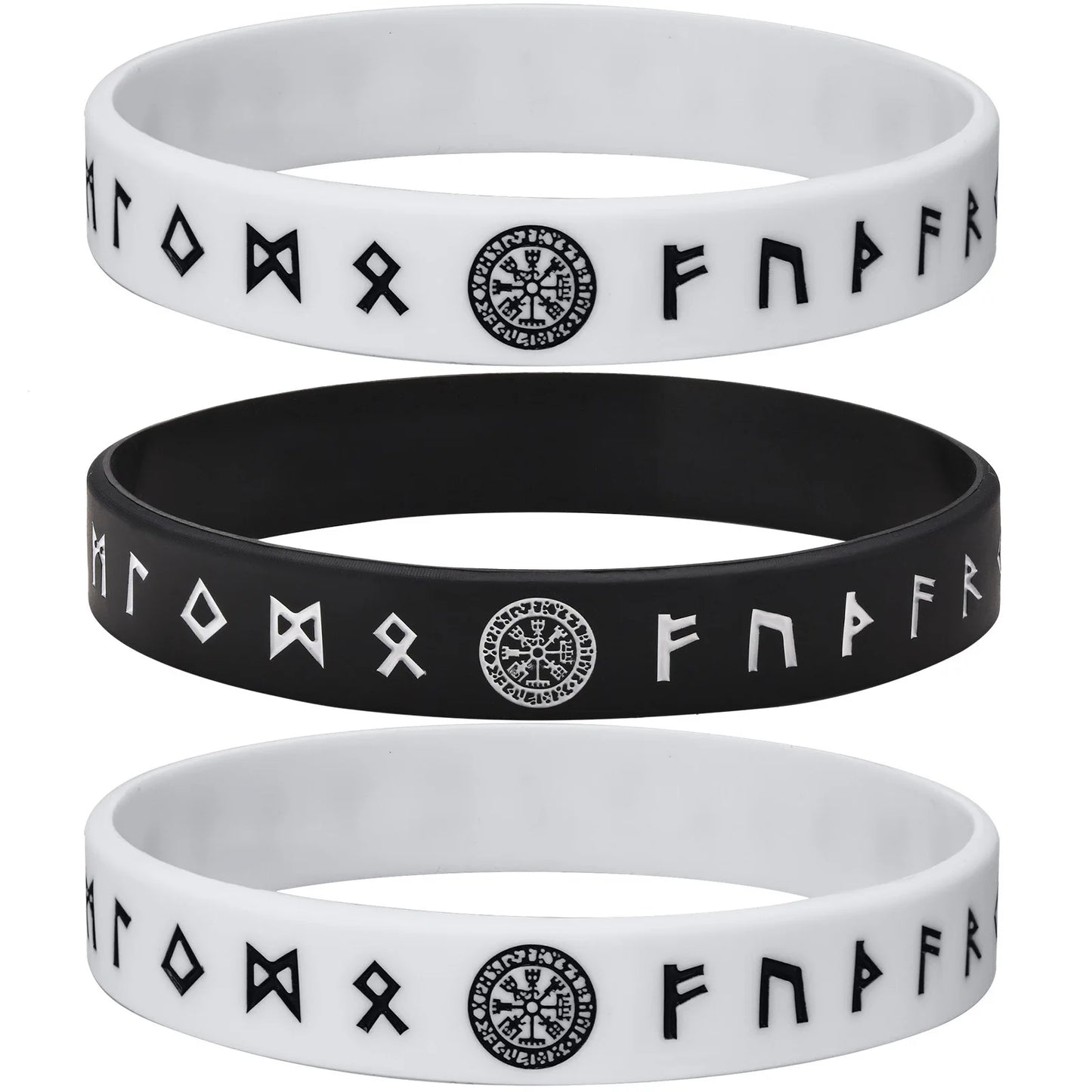 Vnox 12mm Silicone Bracelet for Men - Soft Rubber Viking Compass Rune Amulet Wristband Set