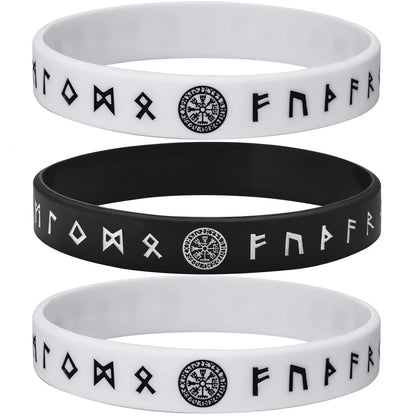 Vnox 12mm Silicone Bracelet for Men - Soft Rubber Viking Compass Rune Amulet Wristband Set