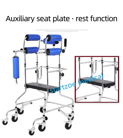 Upright Rollator Walker – 8-Wheel Anti-Tilt Stand-Up Walker with Seat, Hemiplegia Mobility Support Frame