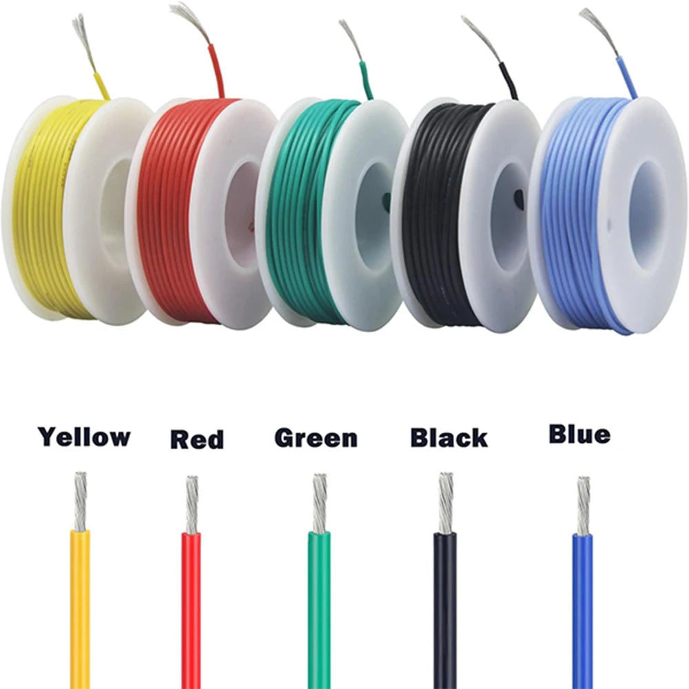 16-30AWG Silicone Tinned Copper DIY Wire, 5 Colors, 5-20 Meters per Roll, Stranded Electronic Cable