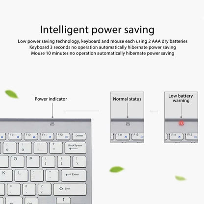 Slim Wireless Keyboard and Mouse Combo – Portable Silent Power-Saving Kit with LED Indicator for Home