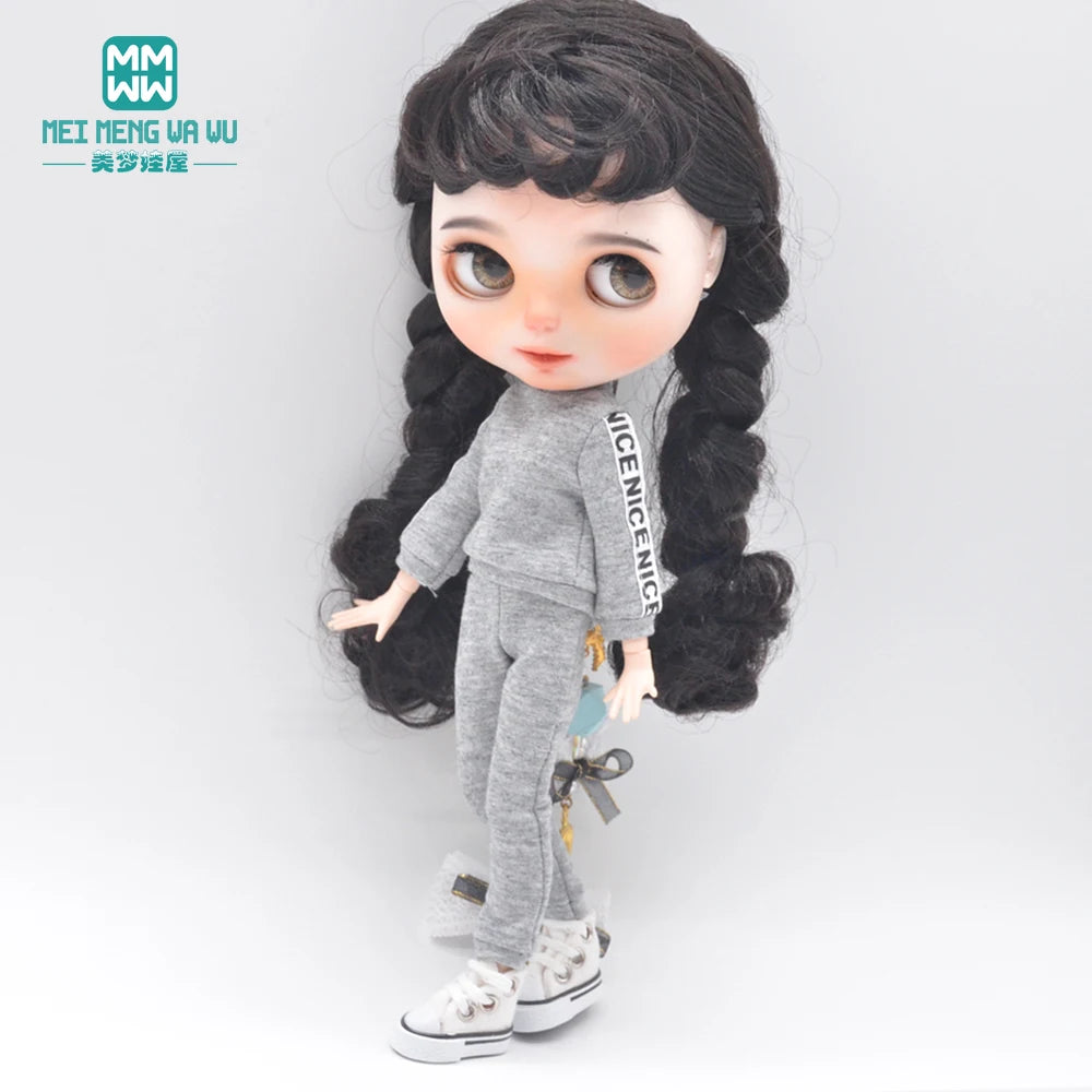 Blythe Doll Clothes – Fashion Tops, Black & White Shirts with Jeans & Plaid Pants for Azone OB22/OB24 Dolls