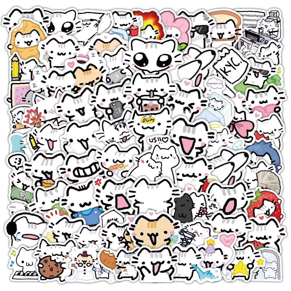 50/100-Piece Cute Basil Kitten Sticker Set - Small Cartoon Cat Decals for Phone Cases, Stationery and Suitcases