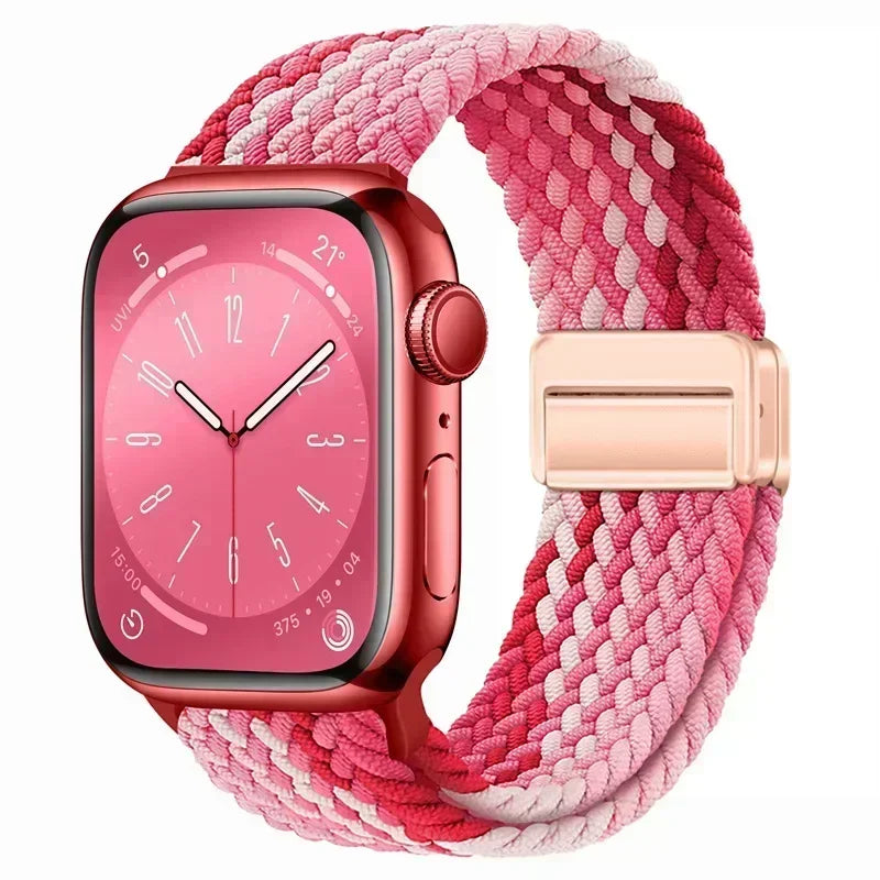 Nylon Braided Loop Apple Watch Band – Magnetic Metal Bracelet Strap for Ultra 2, Series 3–9 & SE (40mm–49mm) Adjustable Wristband
