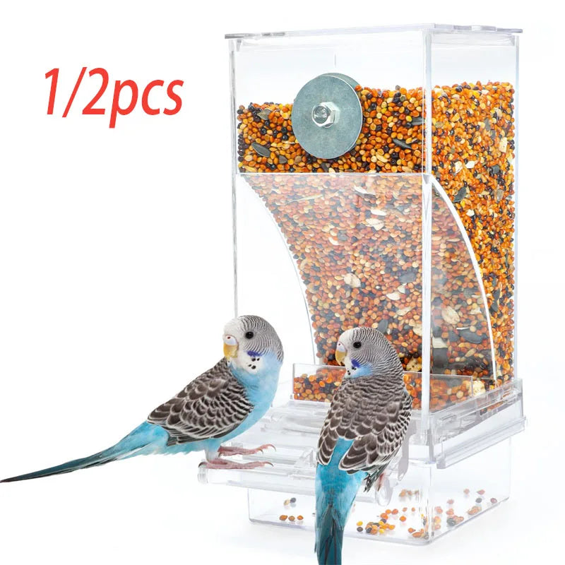 No-Mess Automatic Bird Feeder – Acrylic Parrot Seed & Water Dispenser for Small & Medium Parakeets Cage Accessories