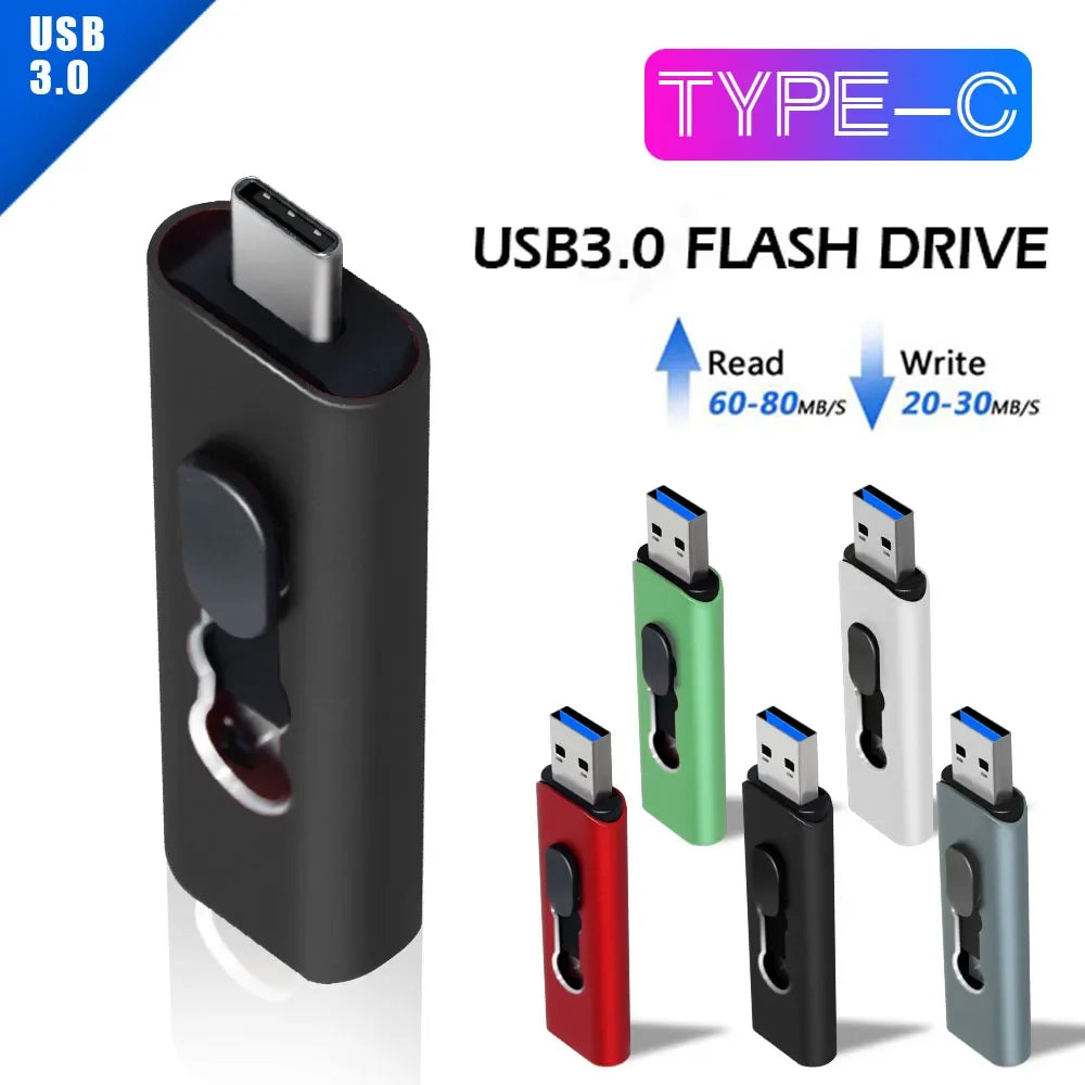 2-in-1 USB 3.0 Type-C OTG Flash Drive – High-Speed Pen Drive 32GB to 256GB