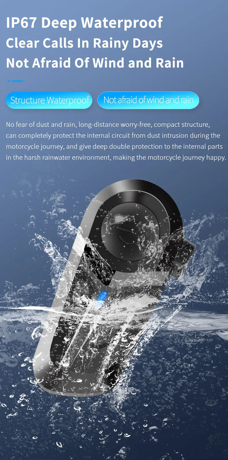 Bluetooth 5.3 Wireless Motorcycle Helmet Headset - Waterproof Earphone with Hands-Free Call & Music Player for Moto Helmet