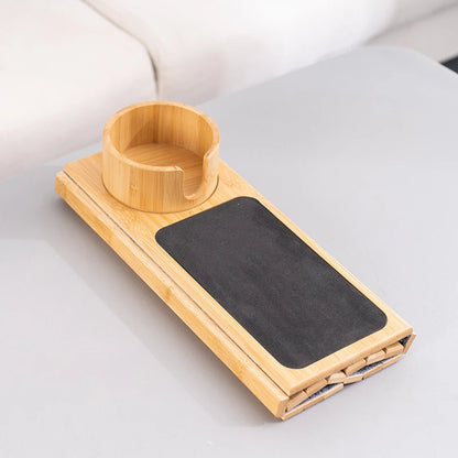 Bamboo Couch Cup Holder – Anti-Slip Foldable Sofa Armrest Tray for Cups, Snacks & Remote Control   1/2