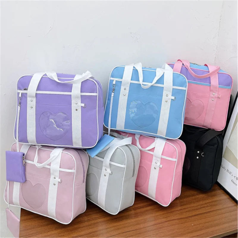 Japanese Lolita Heart JK School Bag | Fashion PU Oxford Handbag for Women, Students & Cosplay Anime Shoulder Bag