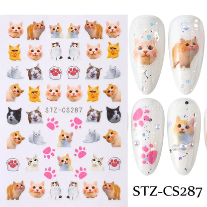 3D Animal Nail Art Stickers - Cute Cartoon Dog, Cat & Bunny Self-Adhesive Decals