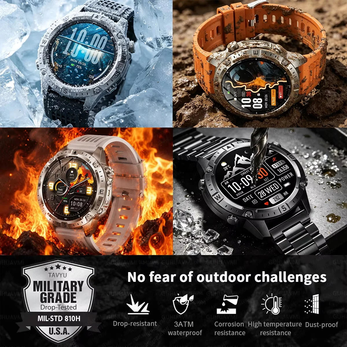 All-Terrain GPS Sports Smartwatch - Offline Maps, Altimeter, Barometer, Compass, 3ATM Waterproof & 730mAh Battery