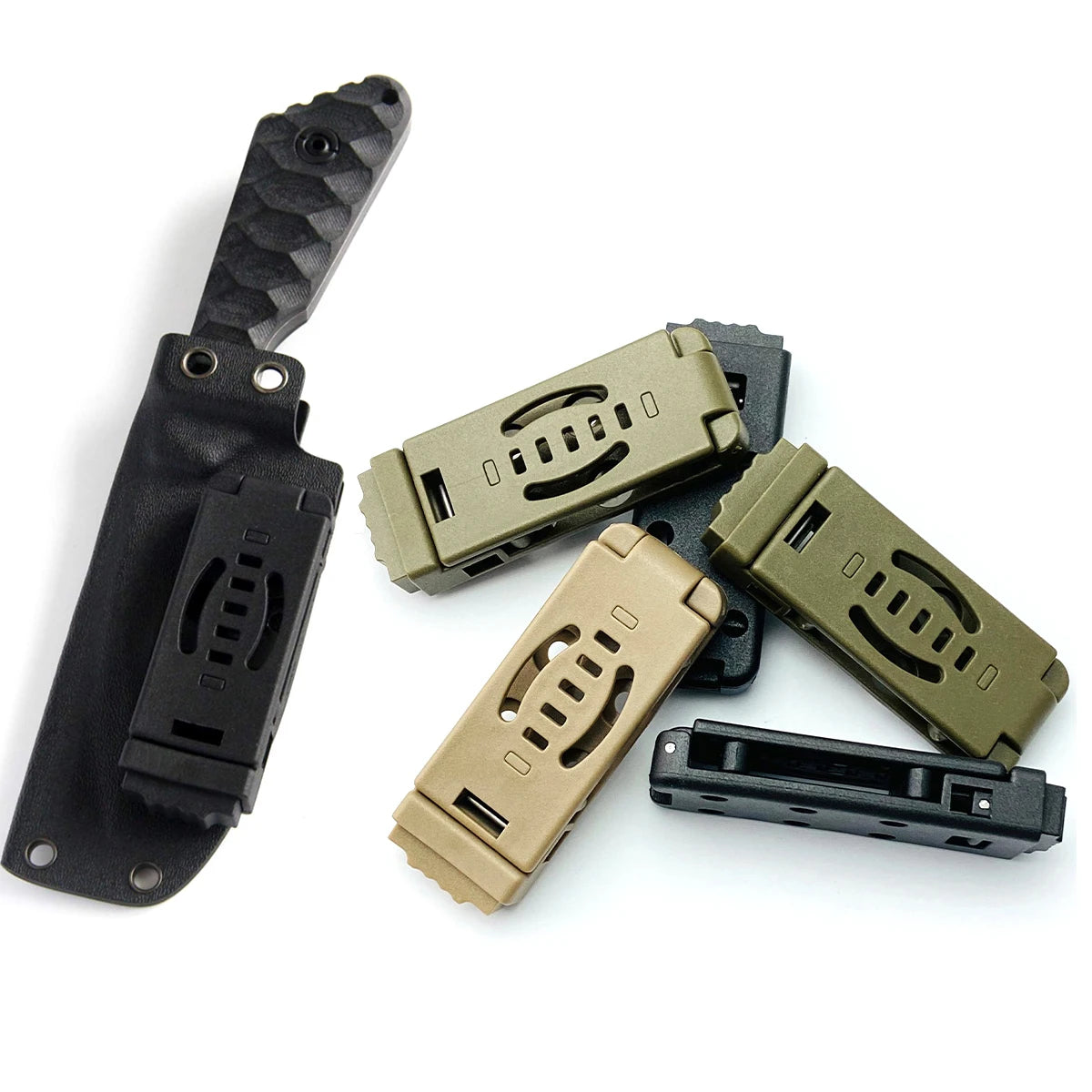 KYDEX Scabbard Waist Clip Knife Sheath - Utility EDC Holster with Belt Buckle for Camping & Mag Pouches