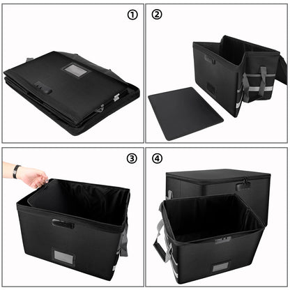 Fireproof Waterproof File Organizer – Large Capacity Black Foldable Storage Box with Handle & Combination Lock