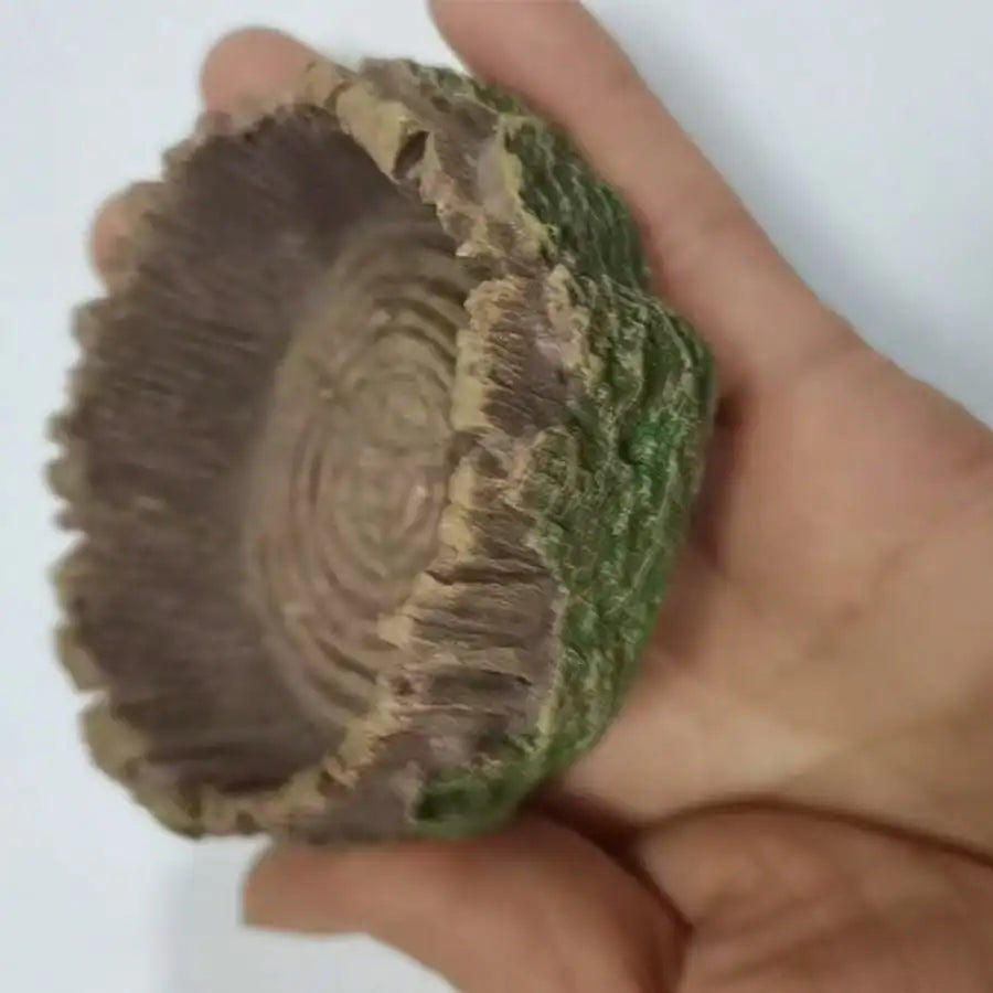 Tree Stump Reptile Food & Water Bowl - Resin Terrarium Decor for Lizards & Snakes
