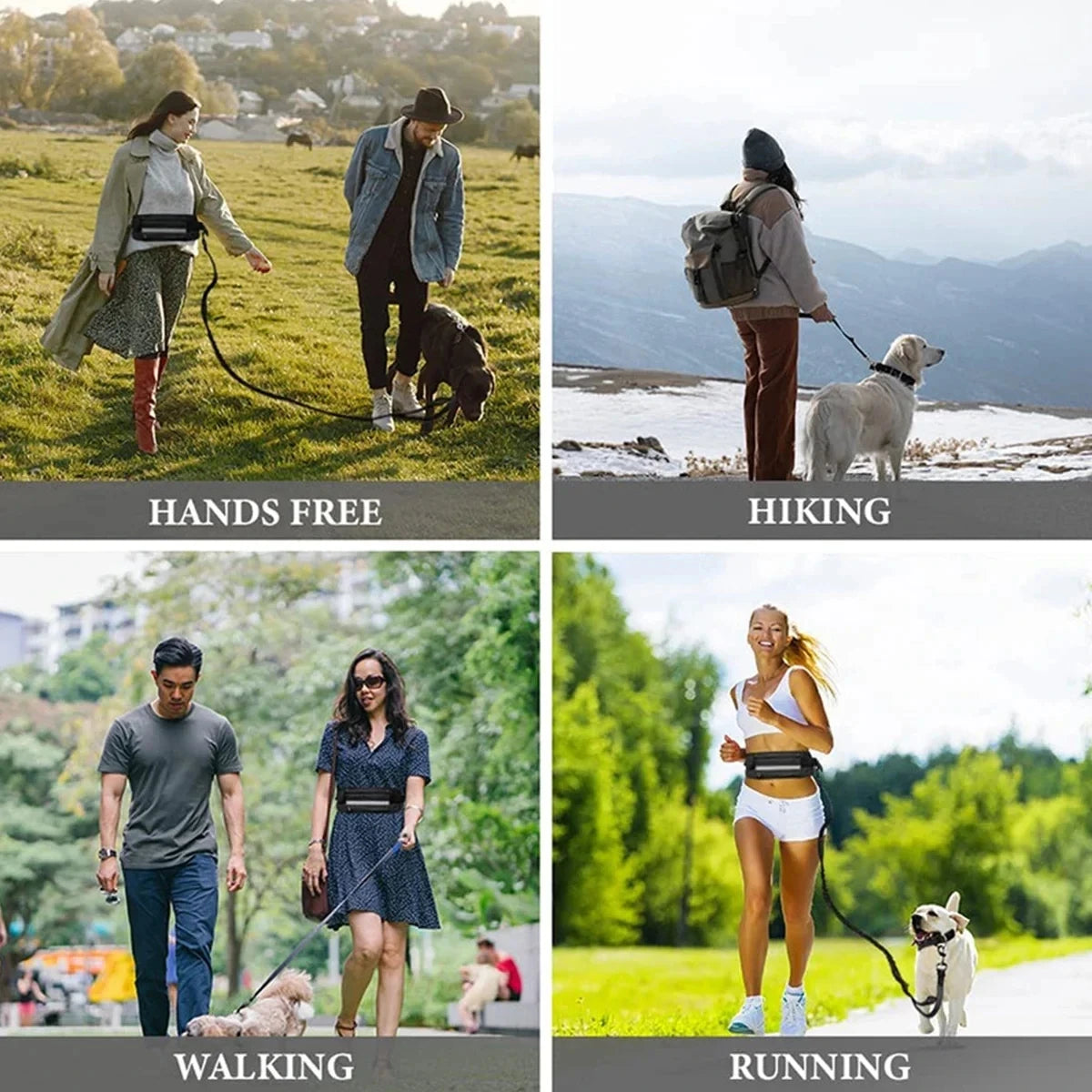 Reflective Hands-Free Dog Running Waist Leash Nylon Elastic Adjustable Pet Traction Belt with Waist Bag Retractable Control for Running & Walking