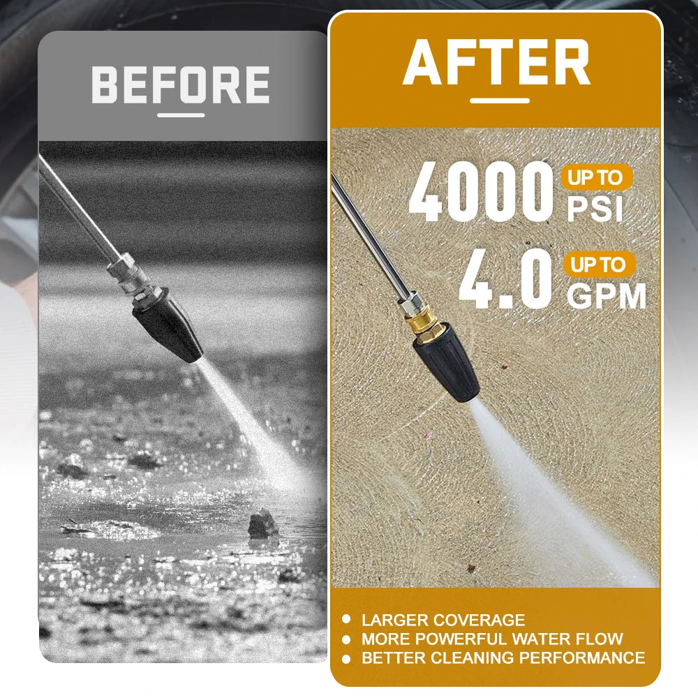 Turbo Rotating Nozzle for Pressure Washer – 360° Adjustable Spray with 1/4" Quick Connector, 4000 PSI, Multiple GPM Options