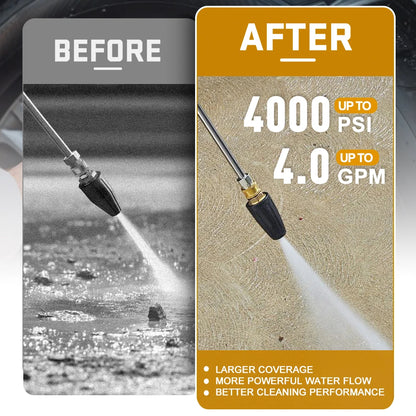 Turbo Rotating Nozzle for Pressure Washer – 360° Adjustable Spray with 1/4" Quick Connector, 4000 PSI, Multiple GPM Options