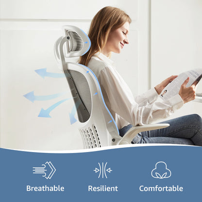 Mesh Ergonomic Office Chair – Adjustable Headrest, Flip-Up Arms, Comfortable Lumbar Support for Home & Office