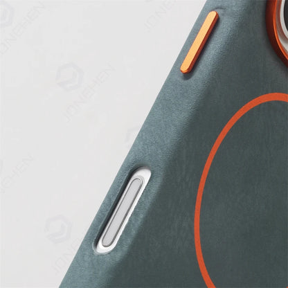 Business Matte Leather MagSafe Case - Magnetic Alloy Lens Cover for iPhone 13, 14, 15, 16 & 17 Air/Pro Max