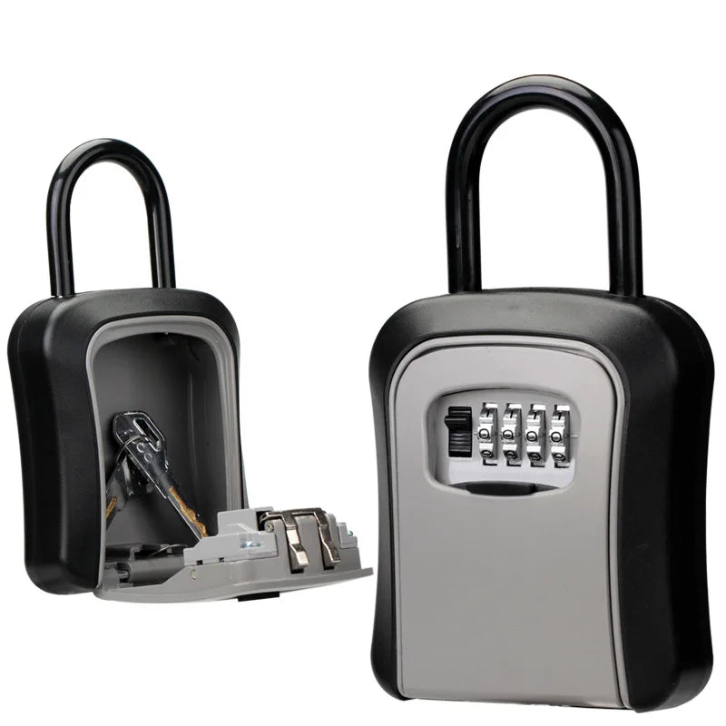 4 Digit Outdoor Password Key Box with Waterproof Steel Wire Hanging Hook - Free Installation & Extended Locking Storage