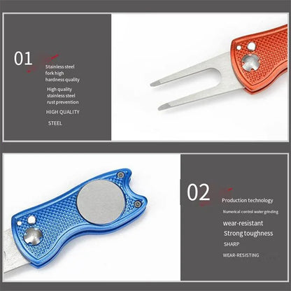 Foldable Golf Divot Repair Tool – Ball Marker & Groove Cleaner Putting Green Fork Accessory
