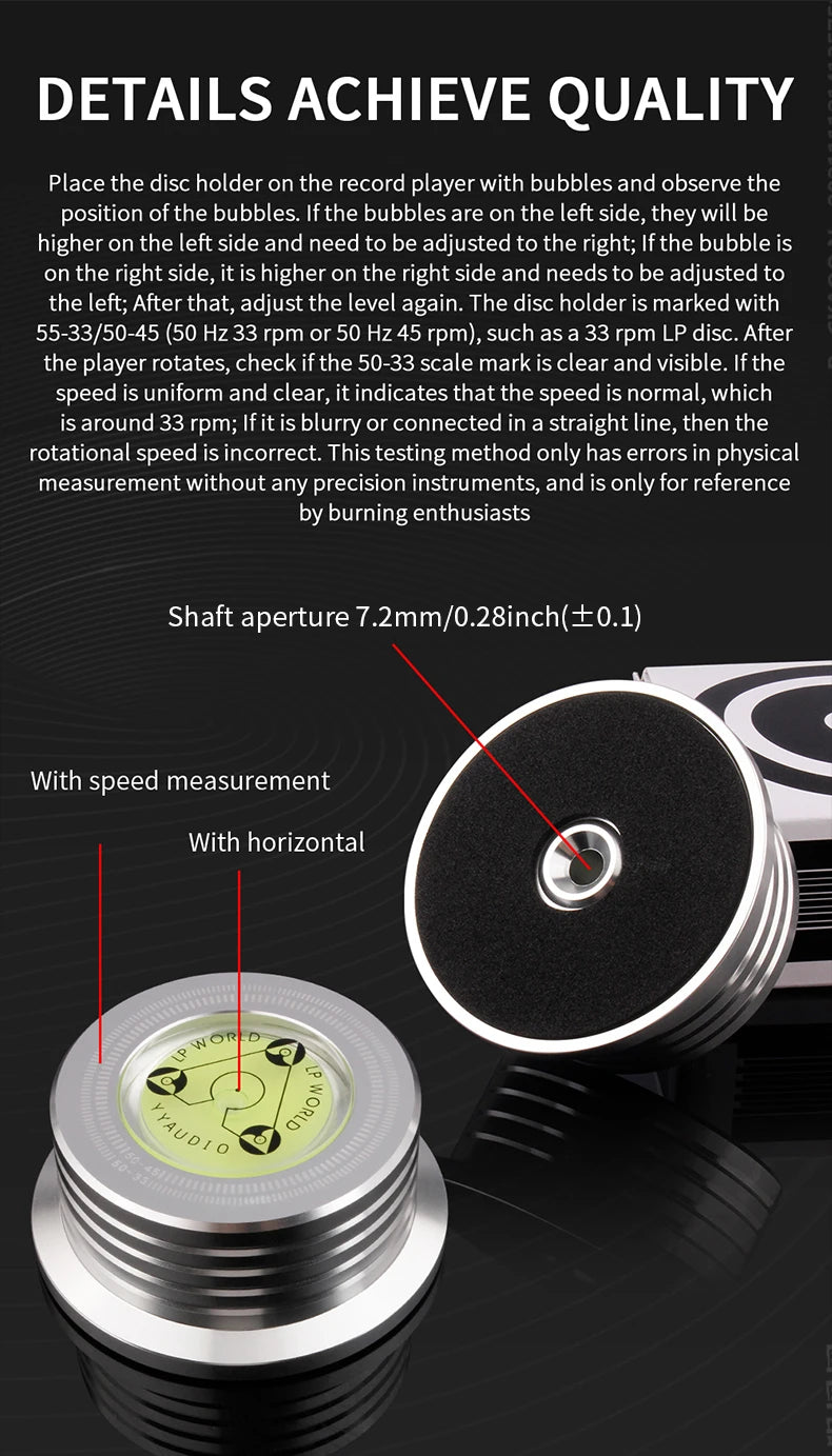 YYAUDIO Universal 50Hz LP Vinyl Record Stabilizer — Aluminum Alloy Turntable Weight Clamp with Level for Music Players