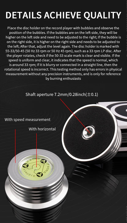 YYAUDIO Universal 50Hz LP Vinyl Record Stabilizer — Aluminum Alloy Turntable Weight Clamp with Level for Music Players
