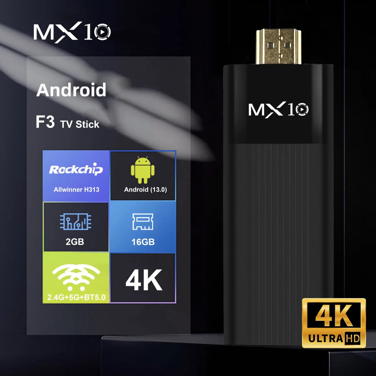 MX10-F3 Android 13.0 TV Stick Box – H313 Quad-Core, WiFi 6, Bluetooth 5.0, 8K Support, 2+16GB/4+32GB/4+64GB Options
