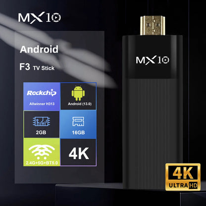 MX10-F3 Android 13.0 TV Stick Box – H313 Quad-Core, WiFi 6, Bluetooth 5.0, 8K Support, 2+16GB/4+32GB/4+64GB Options