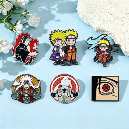 6PCS Anime Character Enamel Pins - Itachi, Kakashi and Jiraiya Metal Lapel Badges for Cosplay and Fan Collectibles