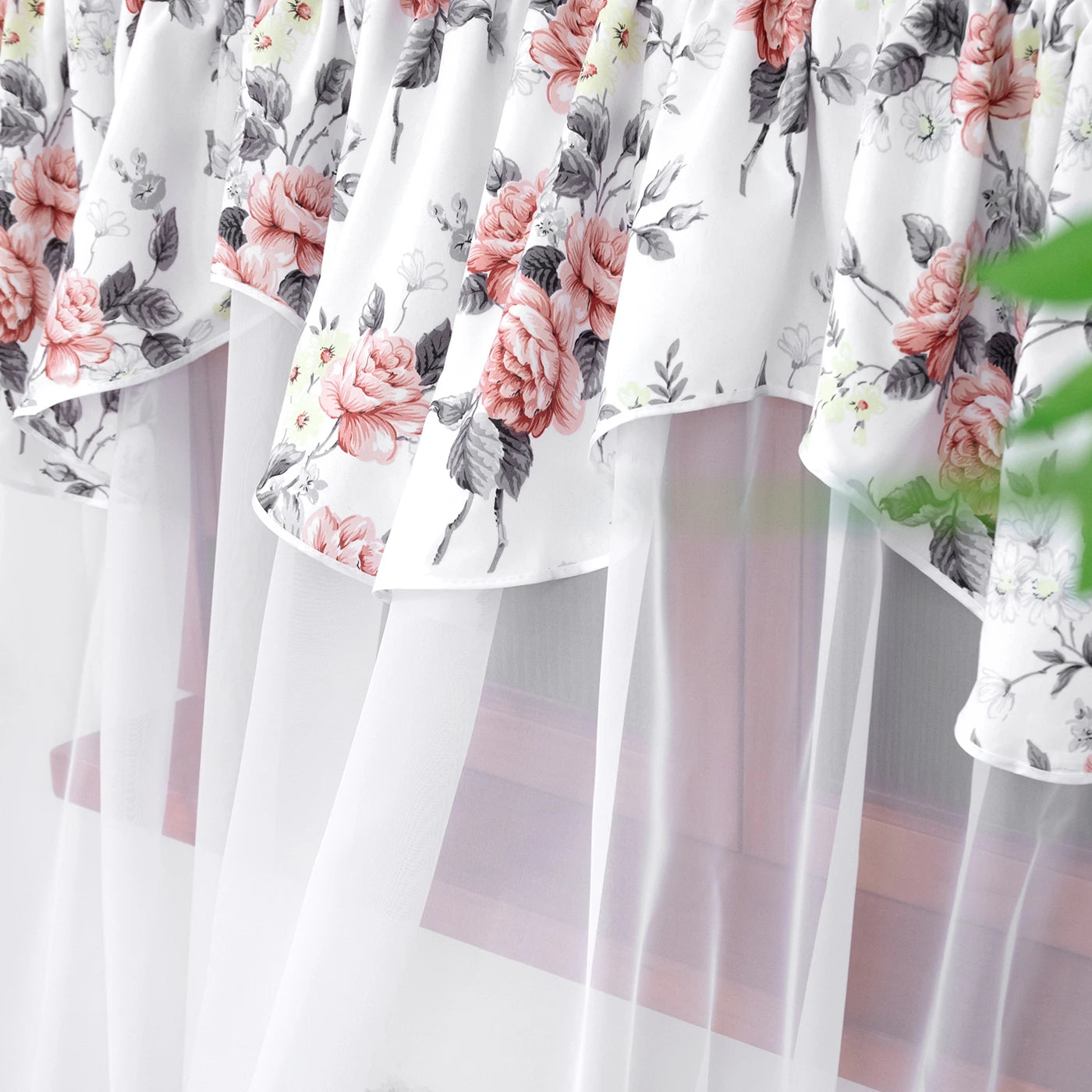 Rural Floral Lace Curtain Panel - Flower Trim Rod Pocket Window Decor for Living Room Bedroom Kitchen