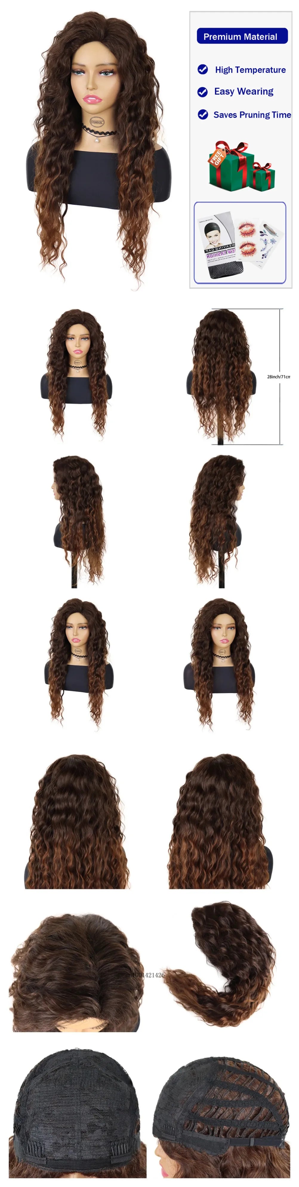 Ash Blonde Synthetic Wig – 26" Long Curly Ombre Hair, Fluffy Wave Wig for Women, Costume & Party Wig