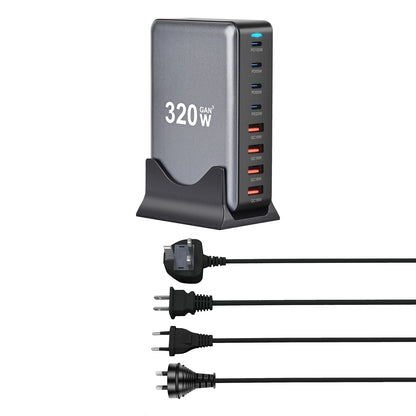320W GaN USB-C Fast Charger - 8 Port Desktop Charging Station with Type C PD & Quick Charge 3.0 for iPhone 15, 14, Samsung