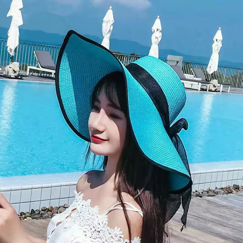 Wide Brim Straw Sun Hat - Summer Beach Travel Shade & UV Protection Hat