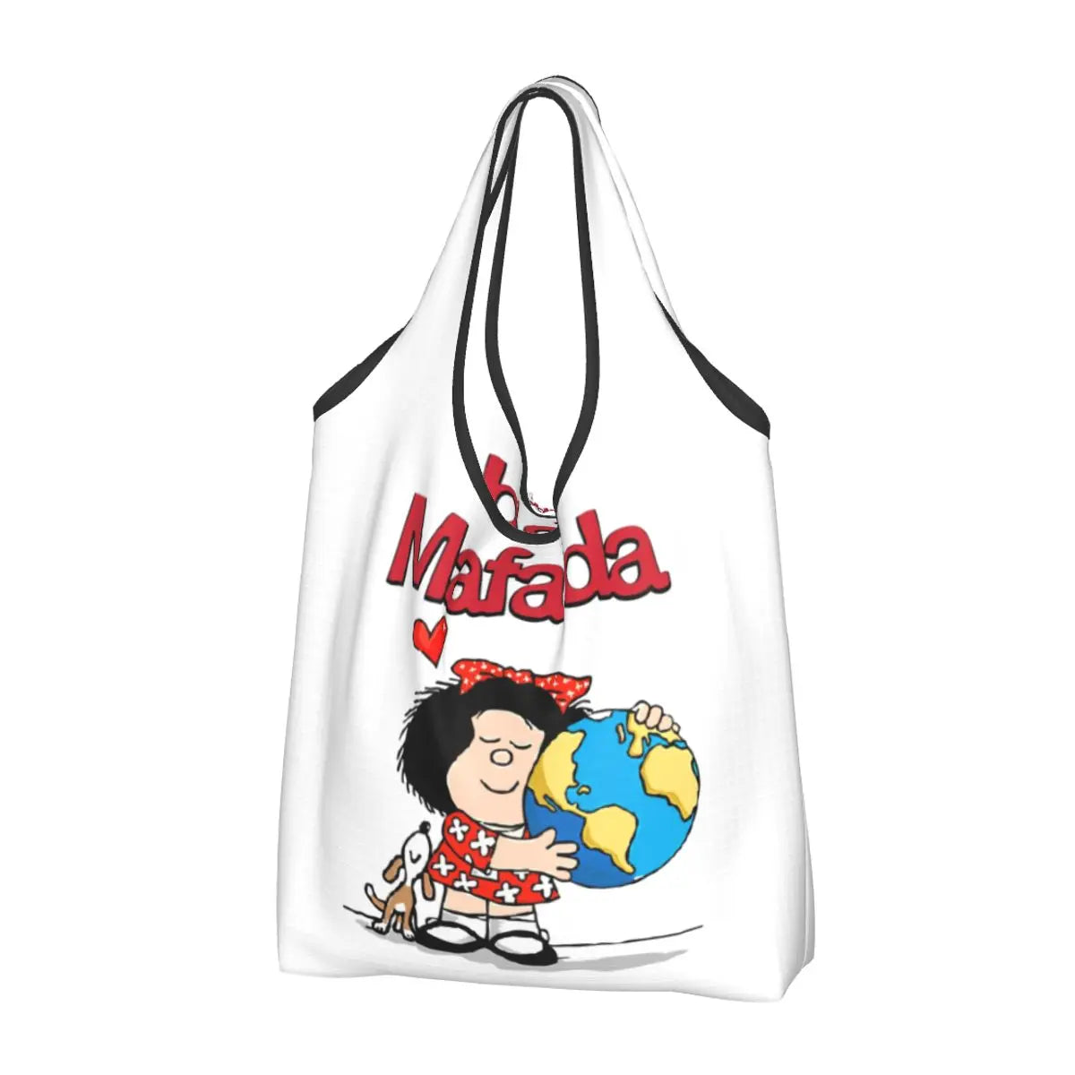 Anime Mafalda Cartoon Grocery Tote Bag – Large Capacity Fashion Shopper Shoulder Handbag, Portable Kawaii Canvas Bag for Everyday Use