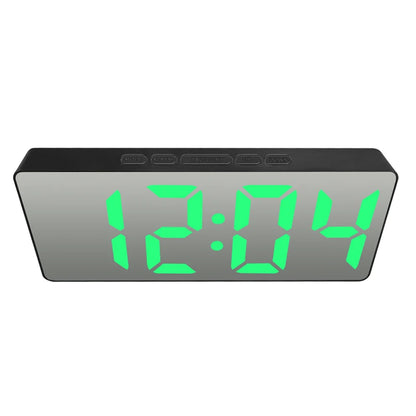 Noiseless LED Mirror Alarm Clock — Large Digital Display Silent Electronic Clock