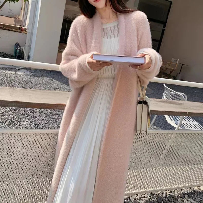2024 Long Cardigan Women’s Knitted Sweater Jacket – Spring & Autumn Crochet, Loose Fit, Pockets, Winter Maxi Warm Jumper Coat