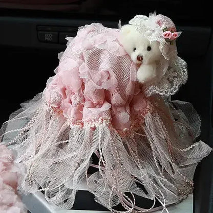 Pink Car Interior Accessories Set - Lace Steering Wheel Seat Belt Gear Shift And Mirror Covers For Women