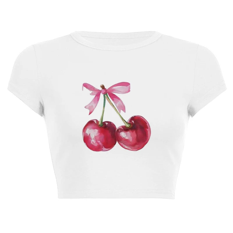 Harajuku Y2K Women’s White Crop Top – Casual Short Loose Summer Tee