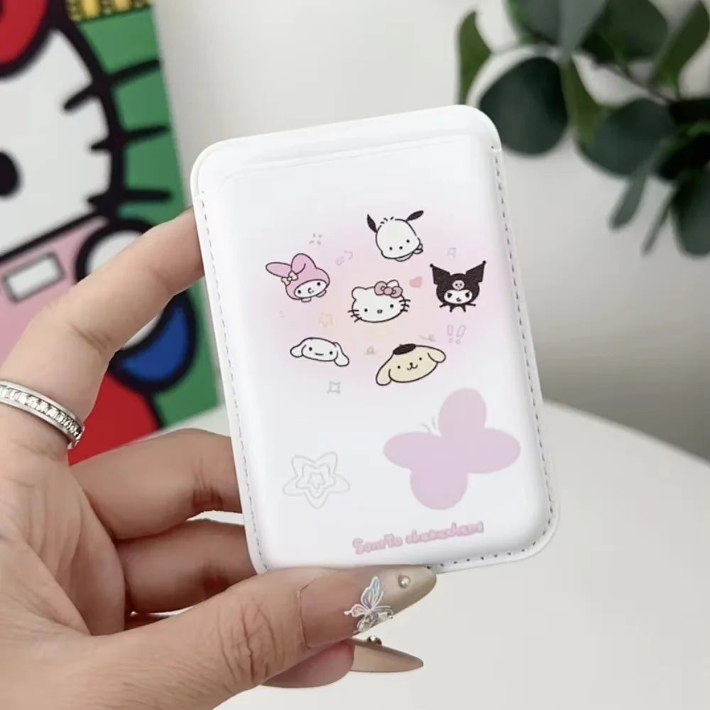 INS MagSafe Hello Kitty Wallet Card Holder Case for iPhone 17 / 16 / 15 / 14 / 13 Air Pro Max – Magnetic Card Clip Slim Wallet Phone Cover for Girls Gift Style Accessory