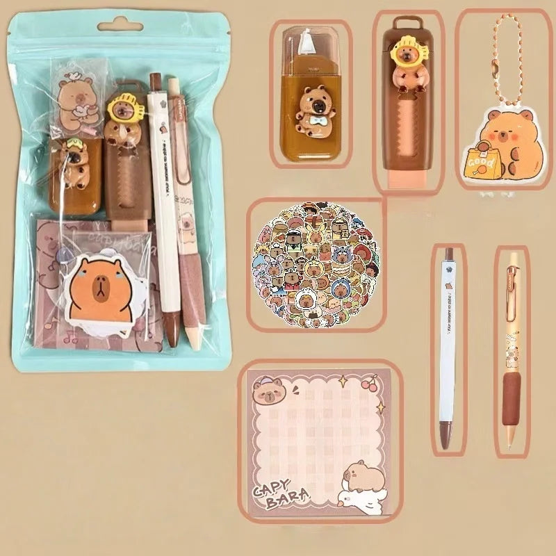 7-Piece Capybara Stationery Set for Students, Cute School Supplies & Gift Pack with Pens and Accessories for Boys & Girls