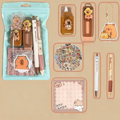 7-Piece Capybara Stationery Set for Students, Cute School Supplies & Gift Pack with Pens and Accessories for Boys & Girls