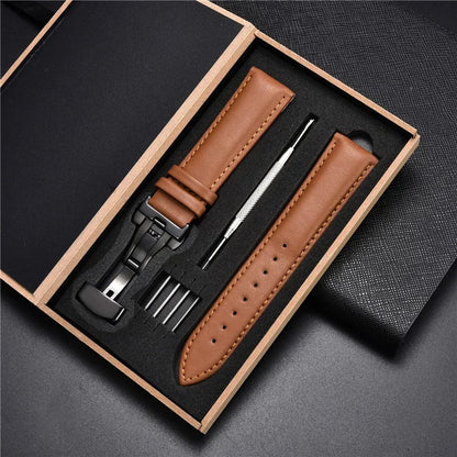 Genuine Leather Watch Strap - 18mm, 20mm, 22mm & 24mm Replacement Band with Butterfly Buckle for Men and Women