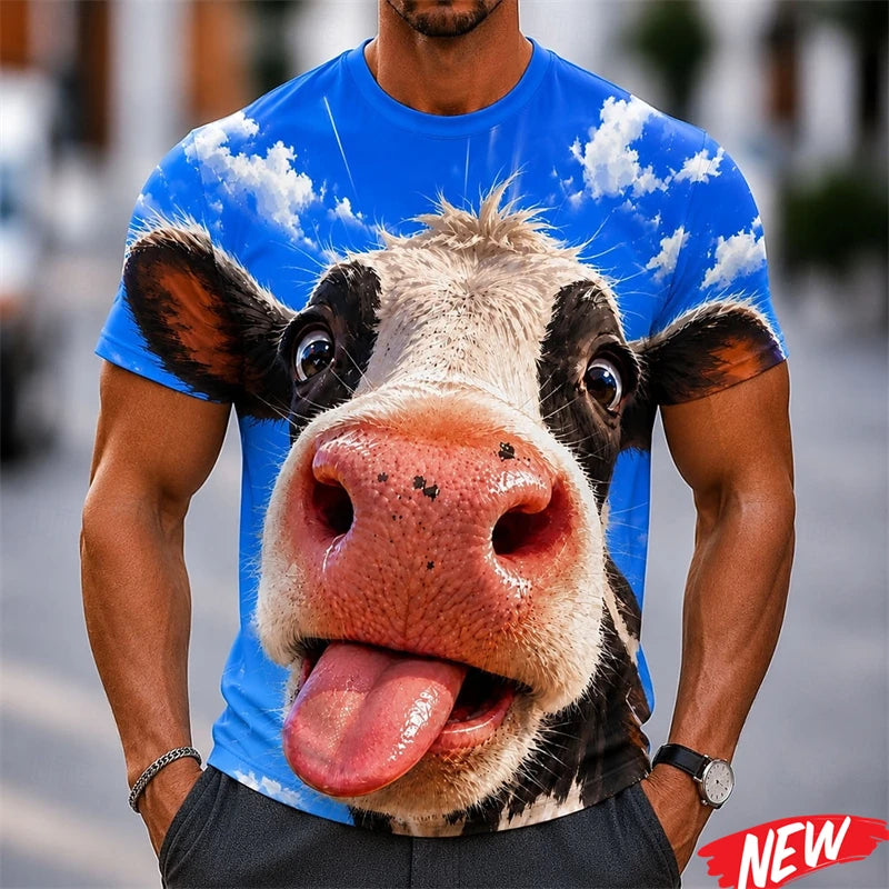 Funny Cow & Donkey 3D Print T-Shirt - Men's Casual Crew Neck Streetwear Tee