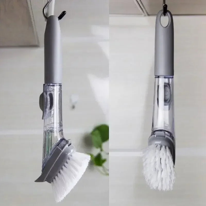 Refillable Liquid Cleaning Brush – Kitchen Bowl Scrubber with Long Handle & Dish Soap Dispenser