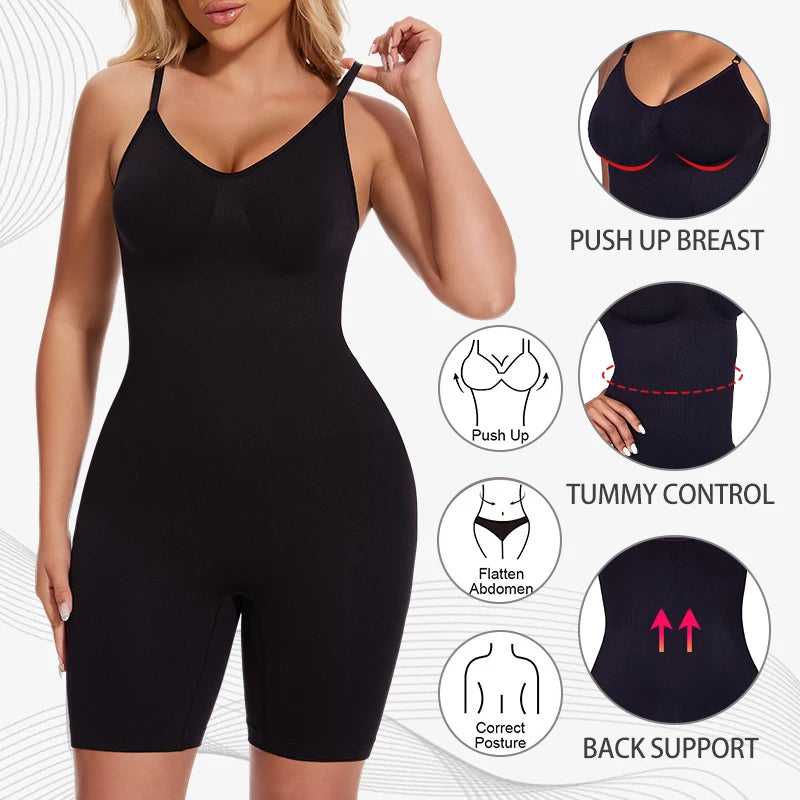 Women’s Bodysuit Shapewear Tank Top — Tummy Control Full Body Shaper with Anti-Chafing Shorts, Waist Trainer & Butt Lifter
